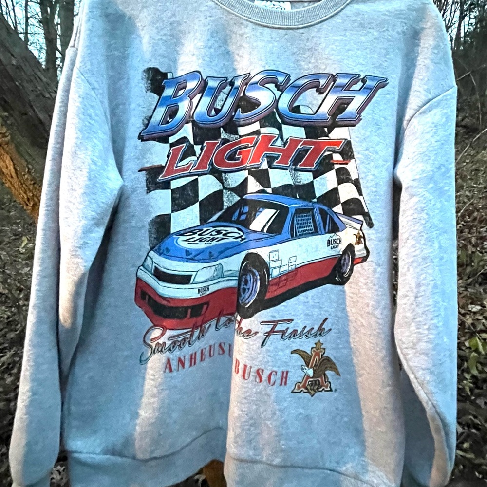 NASCAR Busch Light Smooth To The Finish Crew Neck Sweatshirt Small Gray